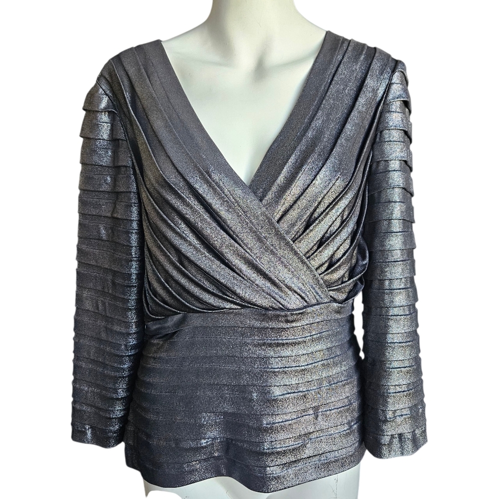 Tadashi Collection Black Metallic Pleated Blouse Women's Size XL Party Holidays